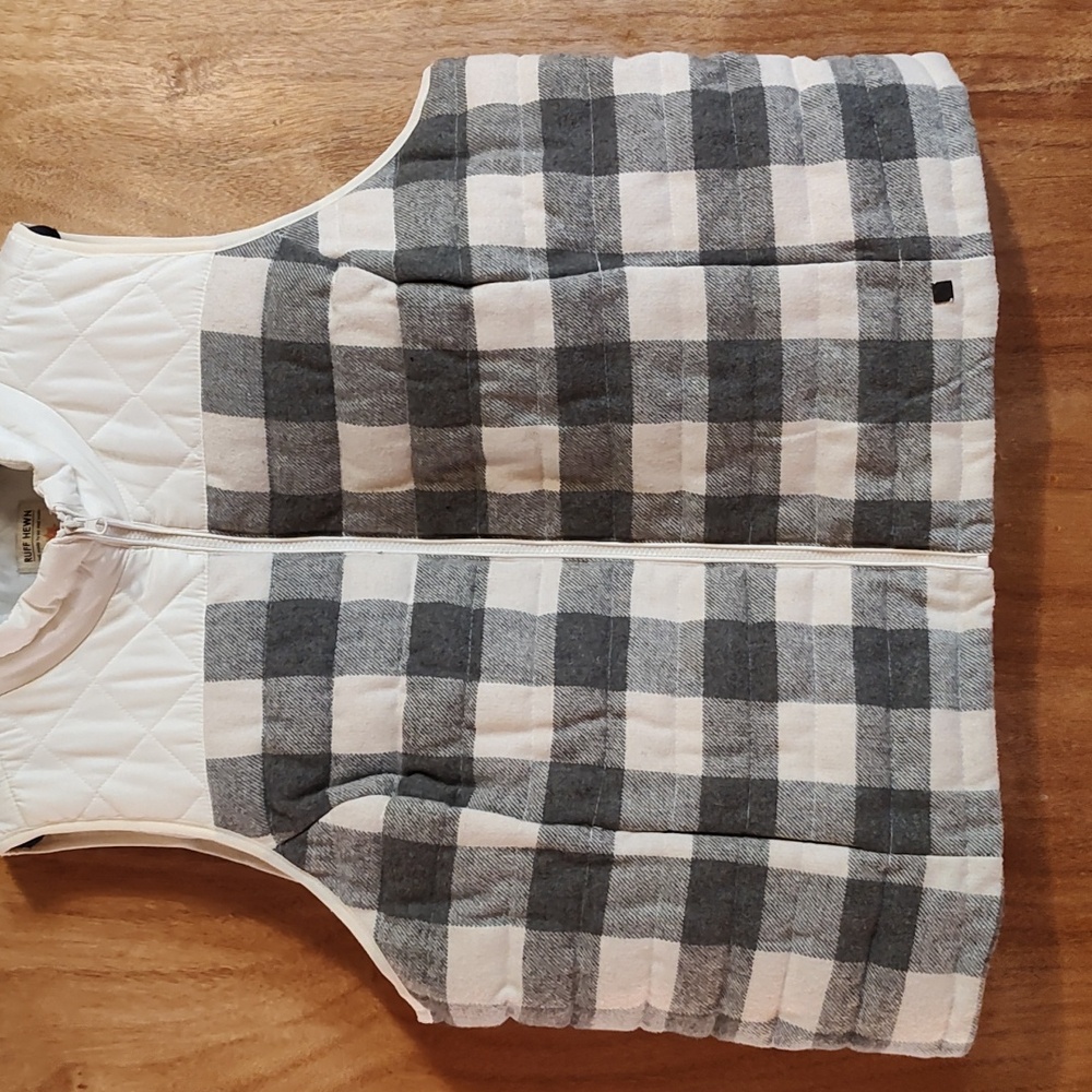 Ruff Hewn Womens Wool Blend Puffer Vest Gray Cream Plaid Flannel Quilted Size 3X - Picture 4 of 12
